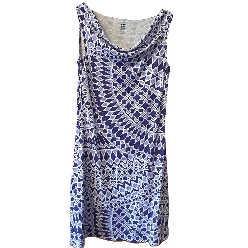 Title Nine Womens Breeze Summer‎ Sun Dress S Purple White Sleeveless Geometric - Picture 2 of 4